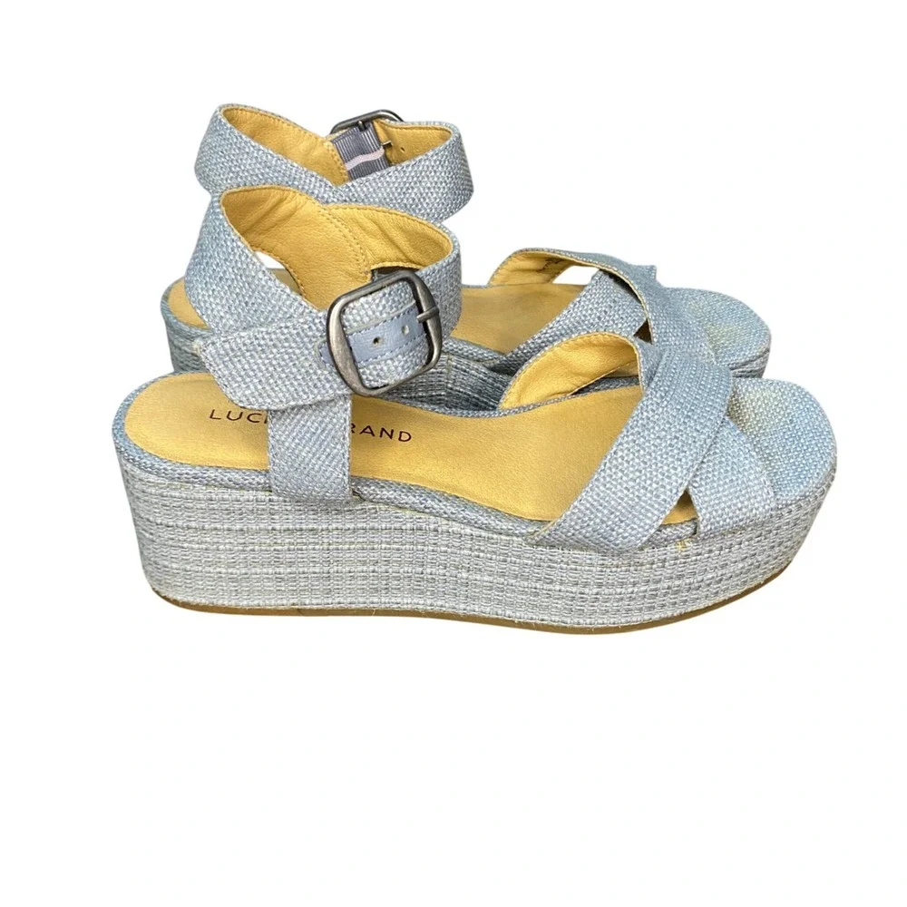 Lucky Brand Womens Light Blue Woven Platform Sandals Block Heel‎ Buckle Strap 6